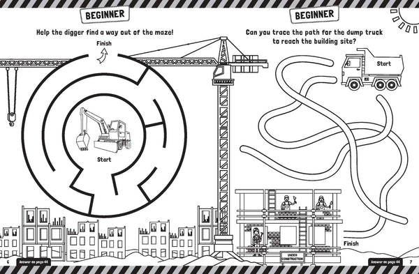 Colouring and Mazes - Trucks & Diggers